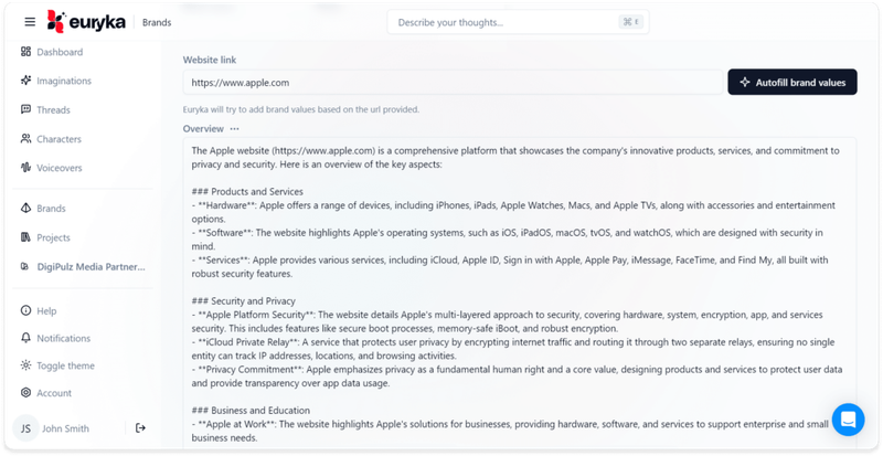 Brand Building with AI - Euryka Brand Hub's Autofill feature 