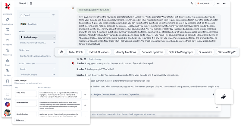 Introducing AI-Powered Audio Prompts in Euryka Threads